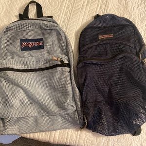 Set of two gently used Jan sport kids school backpacks mesh. One gray one black